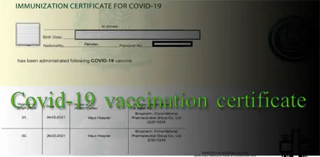 Final Covid-19 Vaccination certificate in Pakistan 